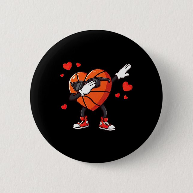 Dabbing Sketll Heart Dab Pose Valentine Womens Men Button (Front)