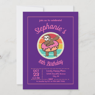 Dabbing Sloth with Donut Birthday Party Invitation