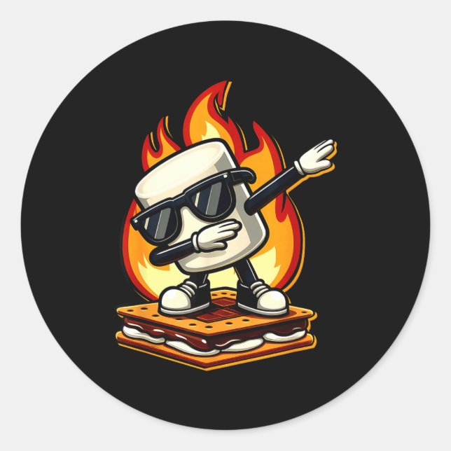 Dabbing Smore Marshmallow Cute Dab Dance Camping C Classic Round Sticker (Front)