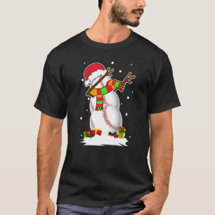 Dabbing Snowman Baseball Ball Santa Christmas PJs T-Shirt