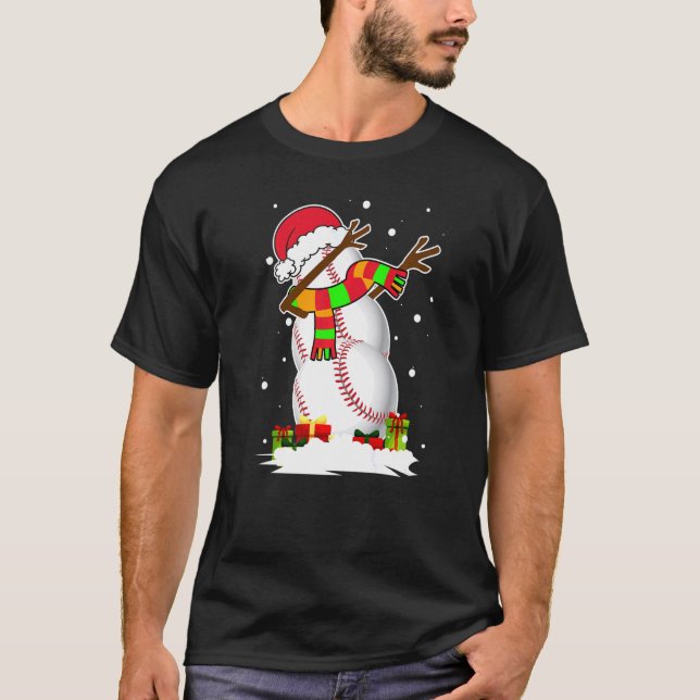 Dabbing Snowman Baseball Ball Santa Christmas PJs T-Shirt (Front)
