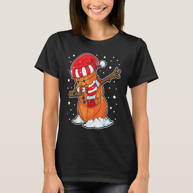 Dabbing Snowman Basketball Ball Christmas Santa Bo T-Shirt (Front)