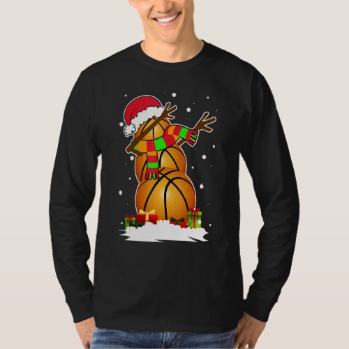 Dabbing Snowman Basketball Ball Santa Christmas Pa T_Shirt