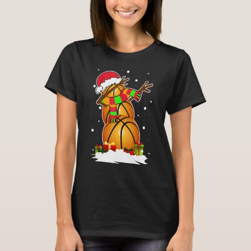 Dabbing Snowman Basketball Ball Santa Christmas Pa T_Shirt