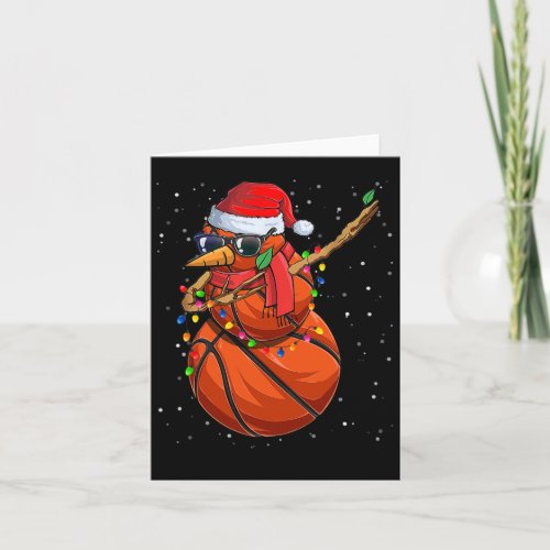 Dabbing Snowman Basketball Lover Santa Hat Christm Card