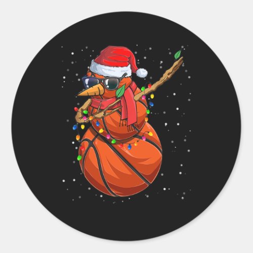 Dabbing Snowman Basketball Lover Santa Hat Christm Classic Round Sticker