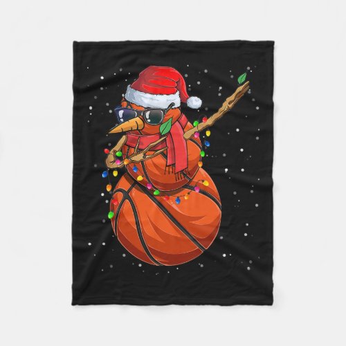 Dabbing Snowman Basketball Lover Santa Hat Christm Fleece Blanket