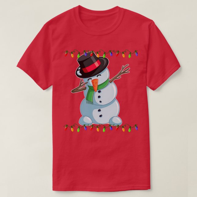 Dabbing Snowman Christmas Lights Dab Funny Snowman T-Shirt (Design Front)