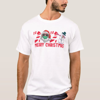 Dabbing Snowman Christmas Santa Mask Merry Christm T-Shirt