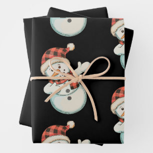 Dabbing Snowman Lumberjack Buffalo Plaid Christmas Wrapping Paper Sheets