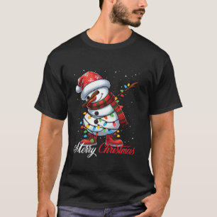 Dabbing Snowman Merry Christmas Lights Santa Hat X T-Shirt