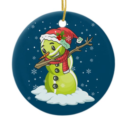 Dabbing Snowman Tennis Ball Tee Christmas Xmas Ceramic Ornament