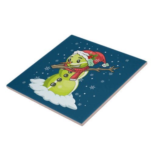 Dabbing Snowman Tennis Ball Tee Christmas Xmas Ceramic Tile