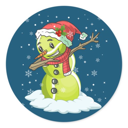 Dabbing Snowman Tennis Ball Tee Christmas Xmas Classic Round Sticker