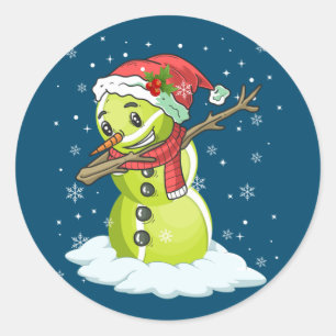 Dabbing Snowman Tennis Ball Tee Christmas Xmas Classic Round Sticker