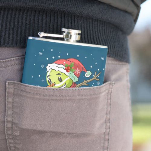 Dabbing Snowman Tennis Ball Tee Christmas Xmas Flask