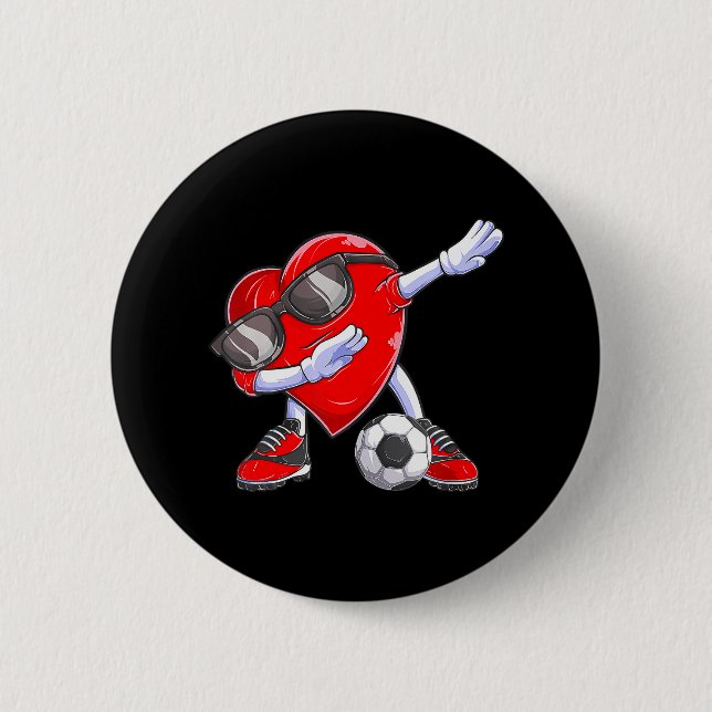 Dabbing Soccer Ball Heart Valentines Day Men Boys Button (Front)