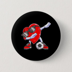 Dabbing Soccer Ball Heart Valentines Day Men Boys Button