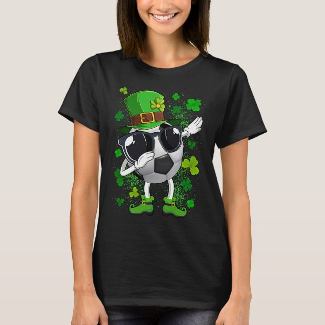 Dabbing Soccer Ball Leprechaun Saint Patrick's Day T-Shirt (Front)