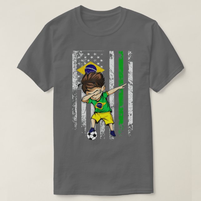 Dabbing Soccer Boy Brazil Jersey  - Brazilian Foot T-Shirt (Design Front)