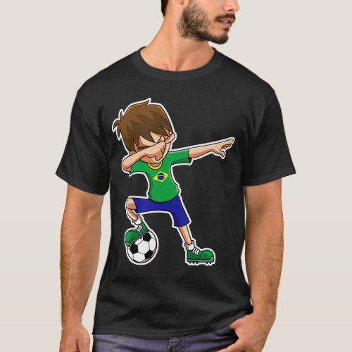 Dabbing Soccer Boy Brazil Jersey  T_Shirt