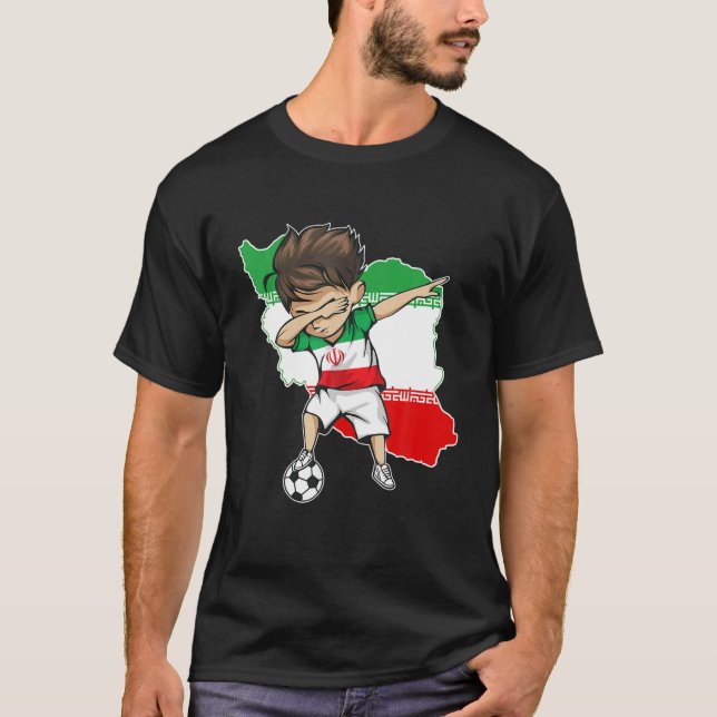 Dabbing Soccer Boy Iran Jersey - Iran Map Flag T-Shirt (Front)