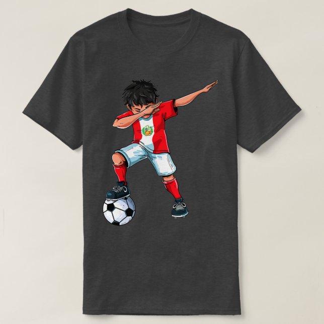 Dabbing Soccer Boy Peru - Peruvian Football Gift f T-Shirt (Design Front)