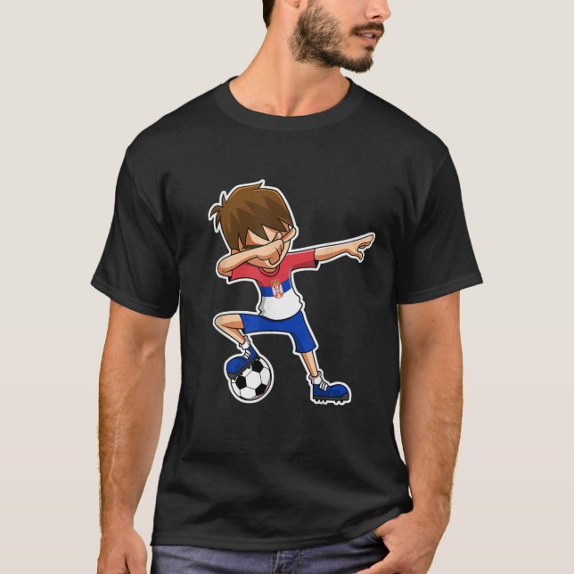 Dabbing Soccer Boy Serbia Shirt Serbian Flag Jerse (Front)