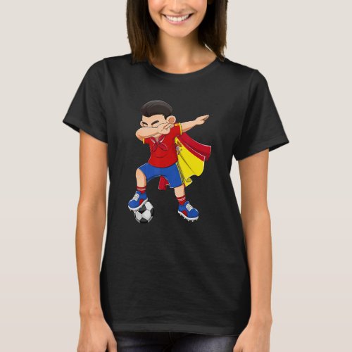 Dabbing Soccer Boy Spain Football Flag Kids T_Shirt