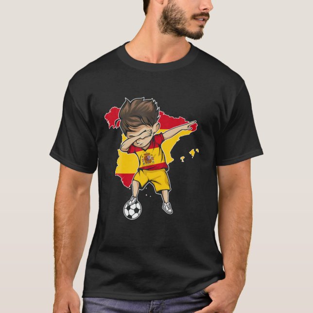 Dabbing Soccer Boy Spain Jersey - Spain Map Flag T-Shirt (Front)