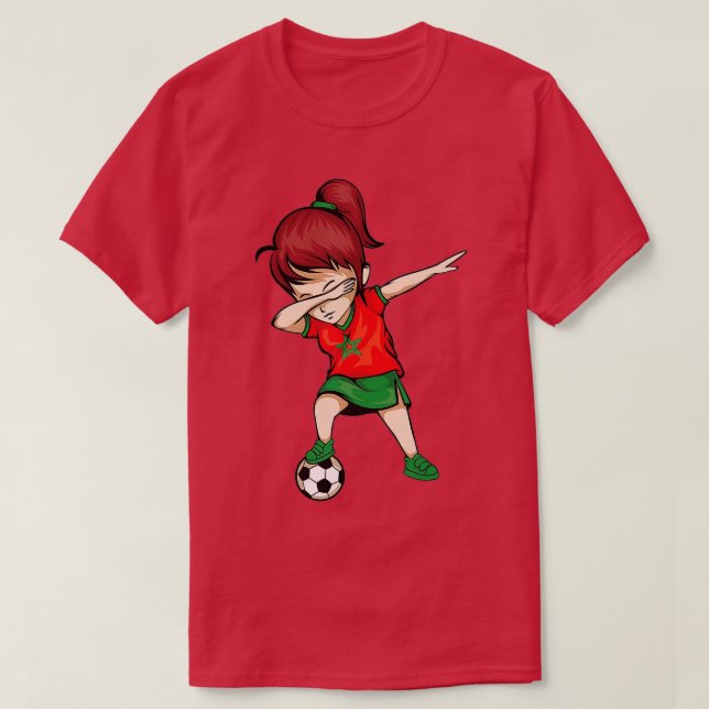 Dabbing Soccer Girl Morocco Jersey  - Moroccan Foo T-Shirt (Design Front)