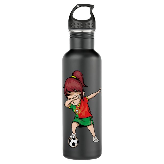 Dabbing Soccer Portugal Jersey  Portuguese Footbal Stainless Steel Water Bottle (Front)