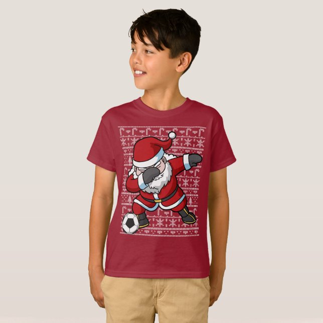 Dabbing Soccer Santa Claus Christmas T-Shirt (Front Full)