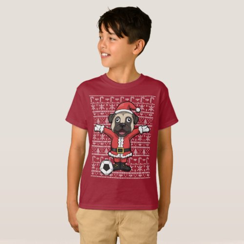 Dabbing Soccer Santa Pug Christmas T_Shirt