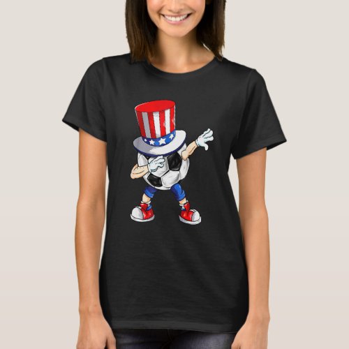 Dabbing Soccer With Usa Hat Patriotic 4th Of July T_Shirt