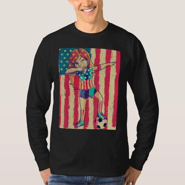 Dabbing Soccer Women Girl USA 4th of July American T-Shirt (Front)