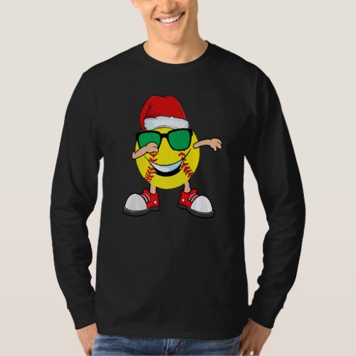 Dabbing Softball Ball Santa Hat Sunglasses  Christ T_Shirt