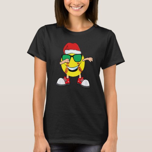 Dabbing Softball Ball Santa Hat Sunglasses  Christ T_Shirt