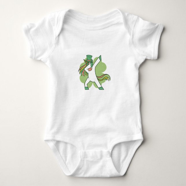 Dabbing St. Patricks Unicorn Baby Bodysuit (Front)