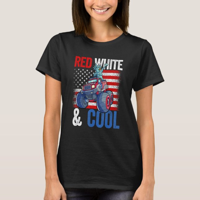 Dabbing Statue Liberty Monster Truck 4th Of July U T-Shirt (Front)