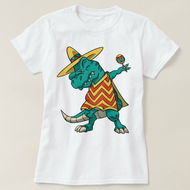 Dabbing T-rex Dinosaur Cinco De Mayo Fiesta 2024 T-Shirt (Design Front)