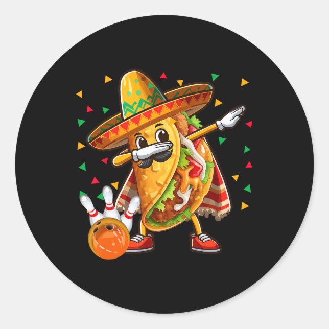 Dabbing Taco Playing Bowling Cinco De Mayo Player  Classic Round Sticker (Front)