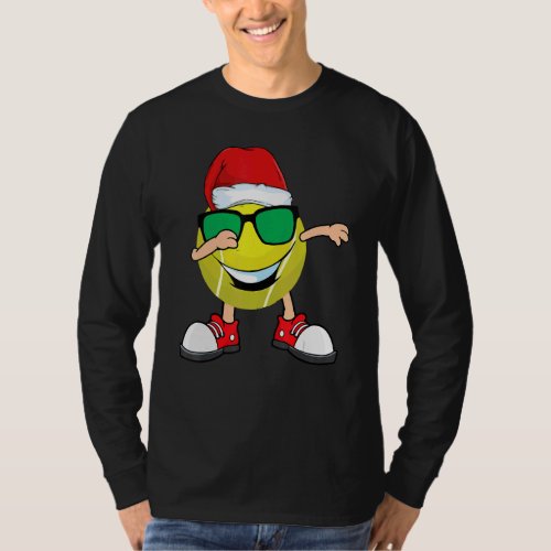 Dabbing Tennis Ball Santa Hat Sunglasses   Christm T_Shirt