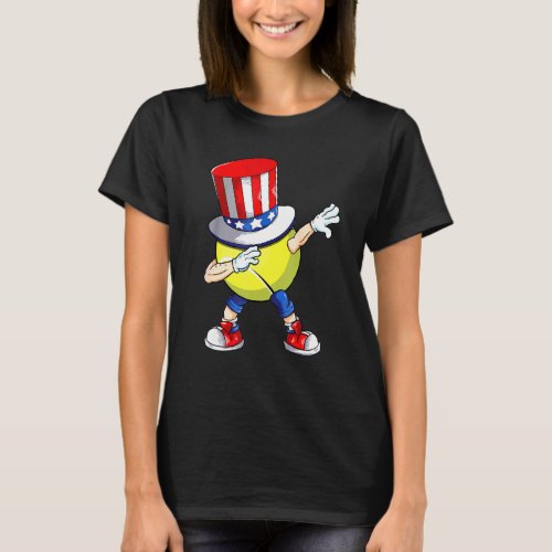 Dabbing Tennis With Usa Hat Patriotic 4th Of July T-Shirt