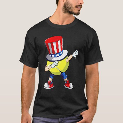 Dabbing Tennis With Usa Hat Patriotic 4th Of July T-Shirt