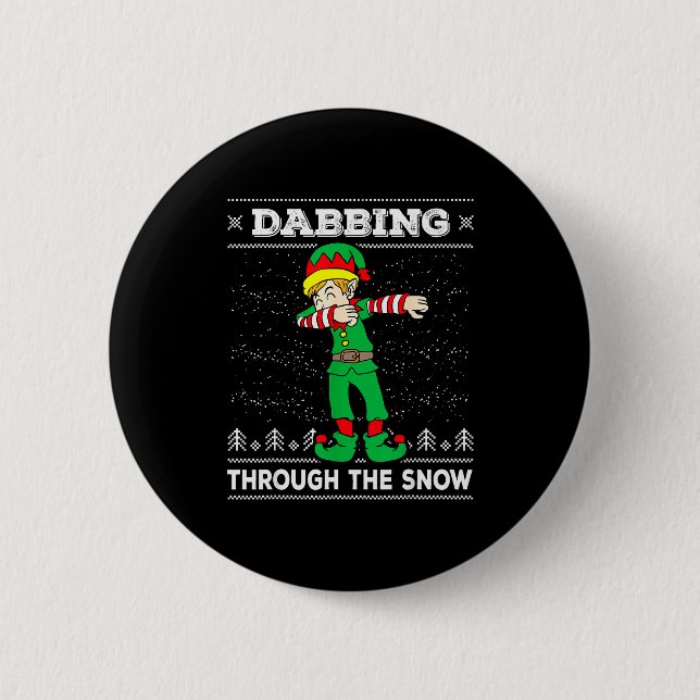 Dabbing Through The Snow Elf Dab Ugly Christmas Sw Button (Front)