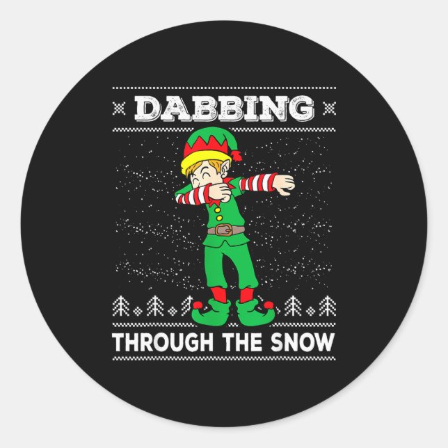 Dabbing Through The Snow Elf Dab Ugly Christmas Sw Classic Round Sticker (Front)