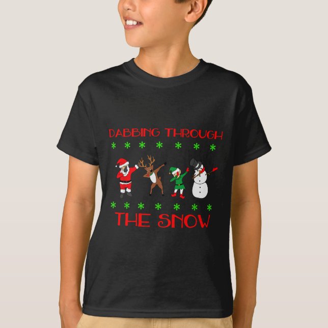 Dabbing Through The Snow Funny Christmas Design  T-Shirt (Front)