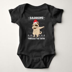 Dabbing Through The Snow Pug Ugly Christmas Sweate Baby Bodysuit