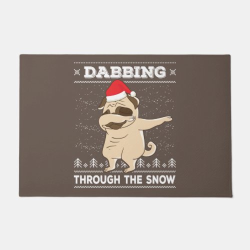 Dabbing Through The Snow Pug Ugly Christmas Sweate Doormat